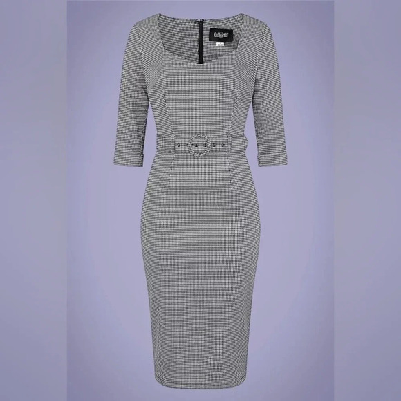 COLLECTIF London 50s Katya Houndstooth Pencil Dress, Black/White, Size 10, NWOT - Picture 6 of 8